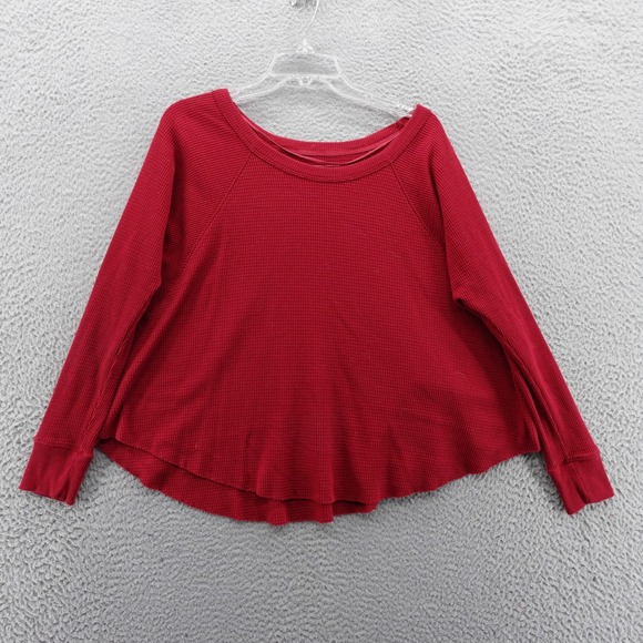 We The Free Thermal Waffle Knit Top Small Red Womens‎ Oversized Long Sleeve - Picture 1 of 12